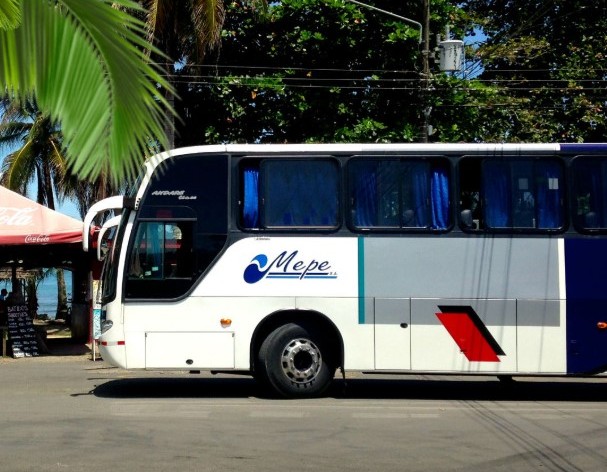 Bus leaving from the main bus stop in Puerto Viejo
