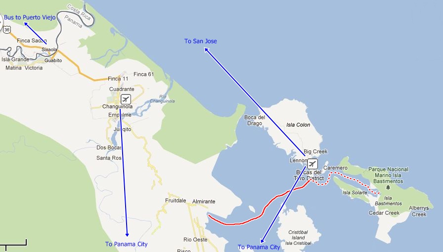 Mapa sinóptico de la ruta a Bocas