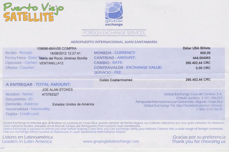 A traveler shared this copy of his exchange receipt from San José airport