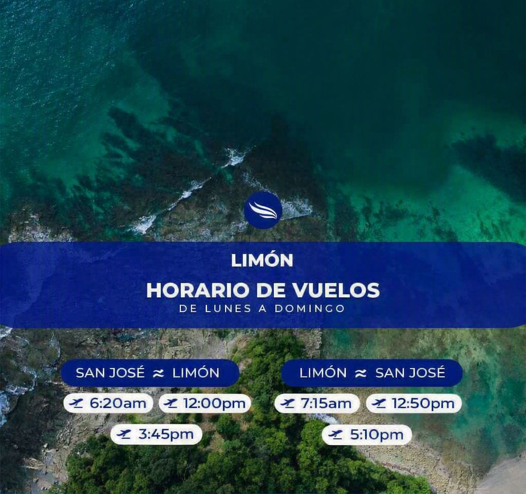 Sansa flies 3 times daily between San Jose and Limón